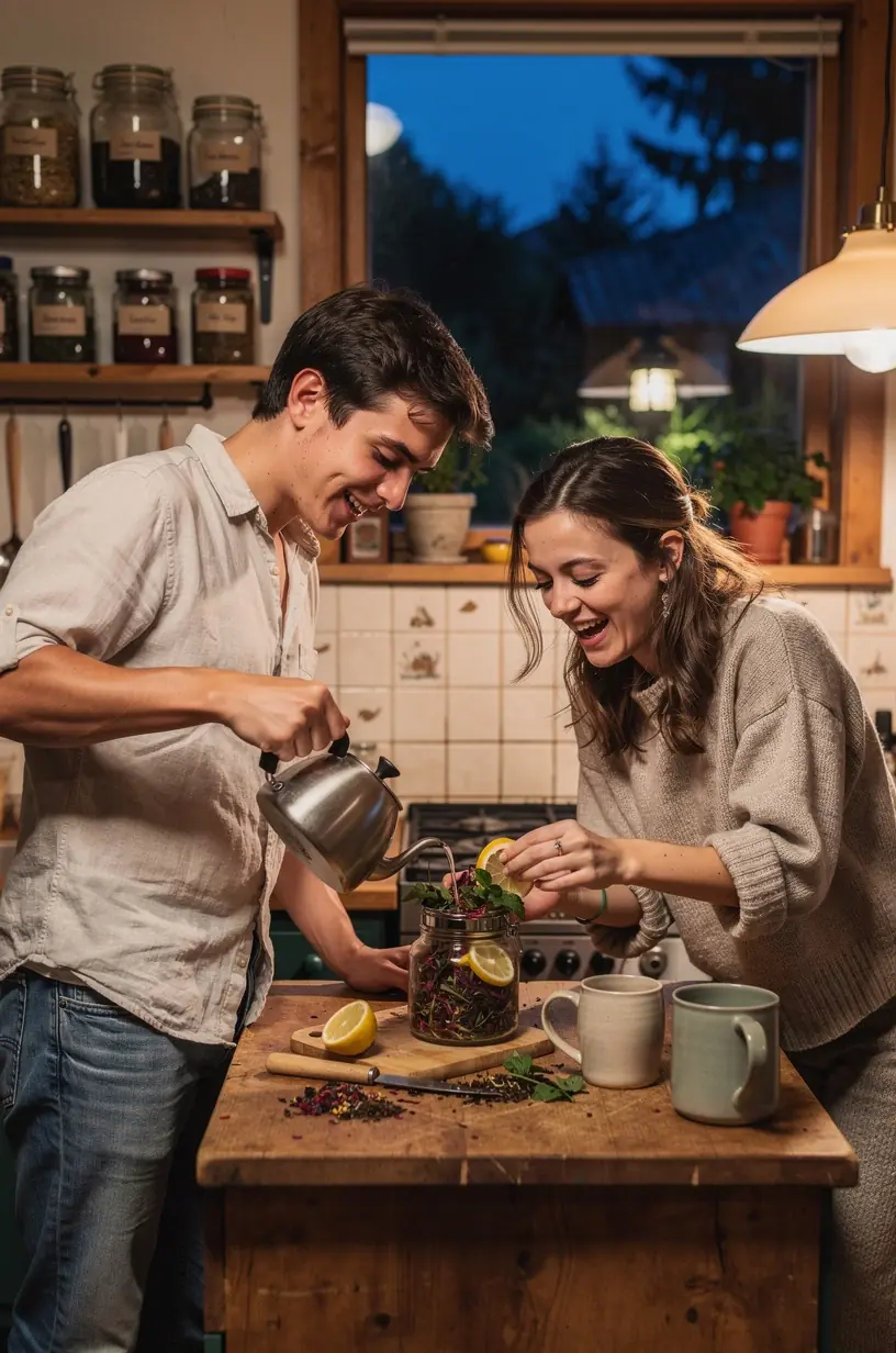Žolelių arbatos dėžutė su įvairiais arbatų pasirinkimais ramiems vakaro ritualams.